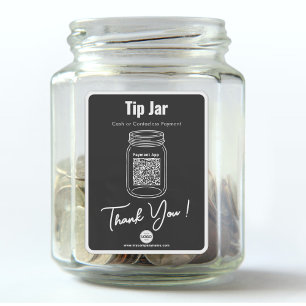 Tip Jar, Custom QR Code Payment App, Black Vinyl