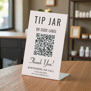 Tip Jar QR Code Pink Tabletop Pedestal Sign