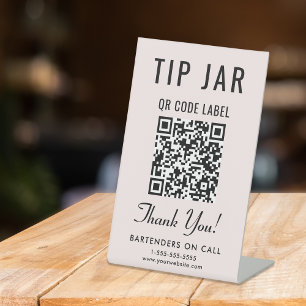 Tip Jar QR Code Pink Tabletop Pedestal Sign