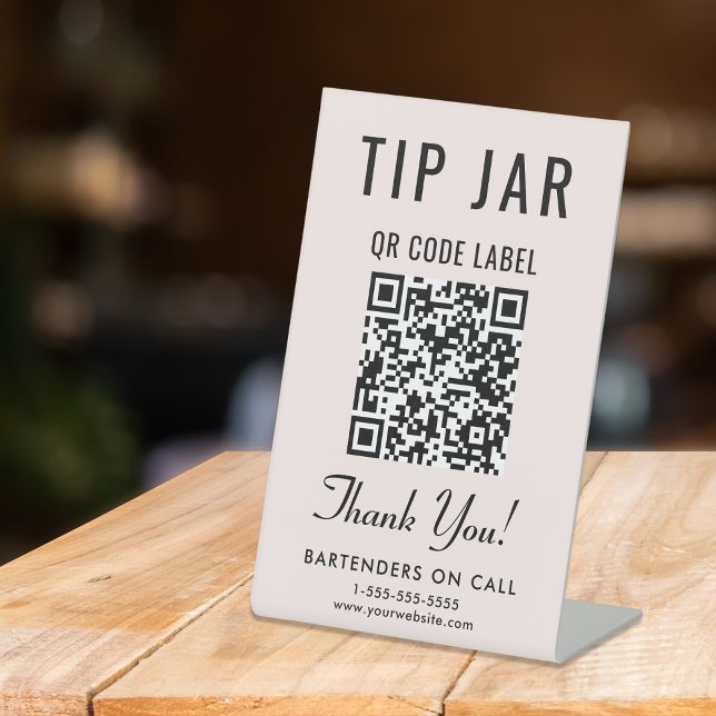 Tip Jar QR Code Pink Tabletop Pedestal Sign (Empower your customers to tip conveniently and securely with just a scan – no more fumbling for cash)