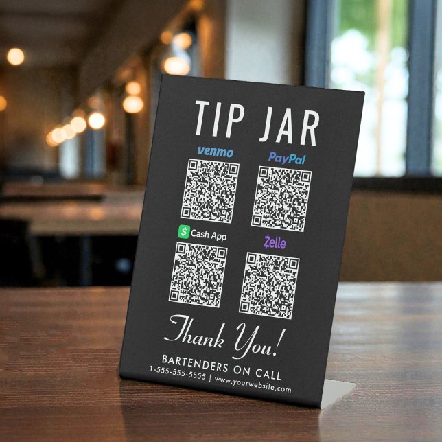 Tip Jar QR Code Venmo Paypal Cashapp Zelle Pedestal Sign (Tip Jar QR Code Venmo Paypal Cashapp Zelle Pedestal Sign)
