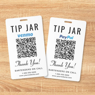 Tip Jar Venmo PayPal QR Code Digital Tipping  ID Badge
