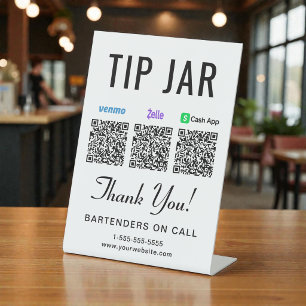 Tip Jar Venmo Zelle Cashapp QR Codes Pedestal Sign
