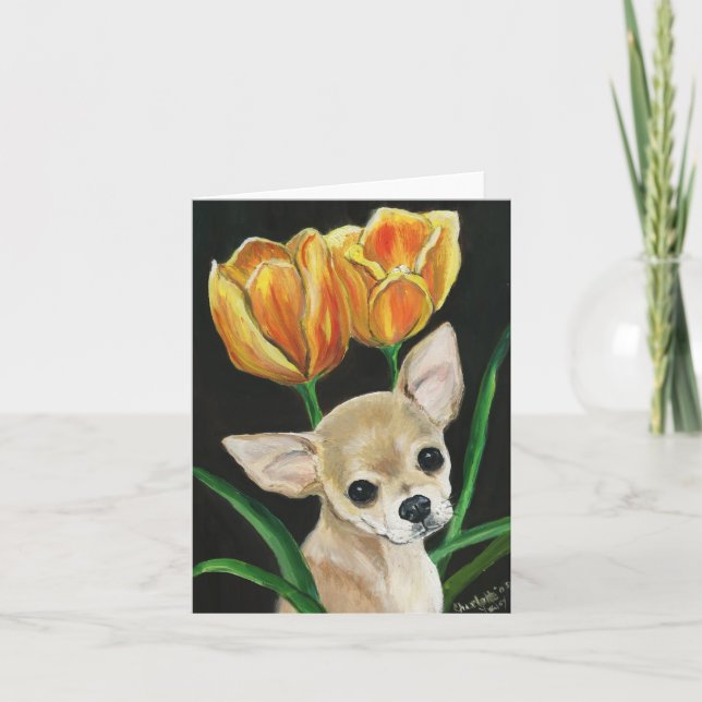 "Tip Toeing Thru The Tulips" Chihuahua Notecard (Front)
