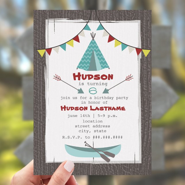 Tipi Birthday Party Invitation Red + Turquoise (Creator Uploaded)