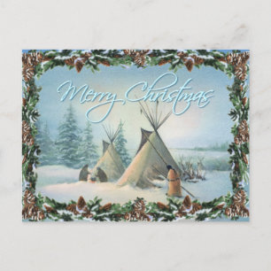TIPI CAMP SQUAW & BOUGHS by SHARON SHARPE Holiday Postcard