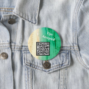 Tips Accepted Custom QR Code Beach Photo 7.5 Cm Round Badge