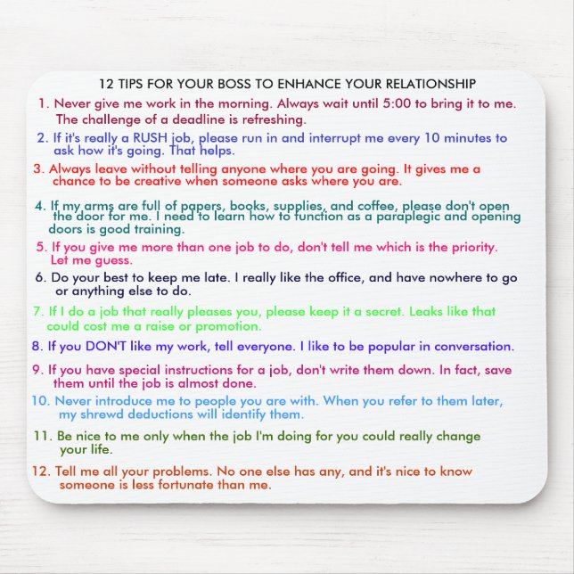 TIPS FOR BOSS TO ENHANCE RELATIONSHIPS mouse pad (Front)
