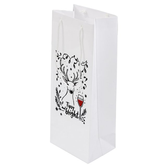 Tipsy and Bright Deer  Wine Gift Bag (Front Angled)