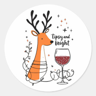 Tipsy and Bright Reindeer Classic Round Sticker