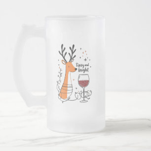 Tipsy and Bright Reindeer  Frosted Glass Beer Mug