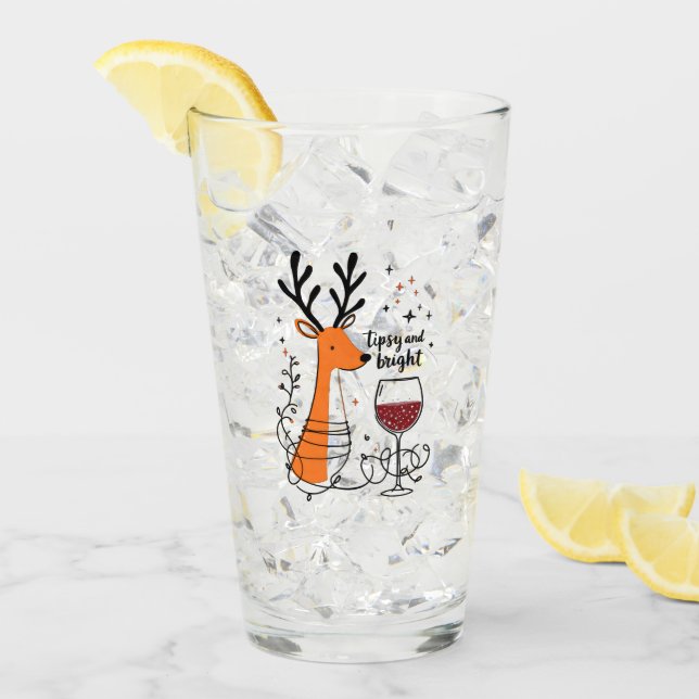 Tipsy and Bright Reindeer  Glass (Front Ice)