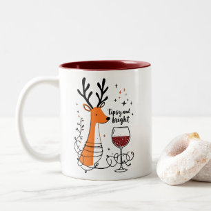 Tipsy and Bright Reindeer  Two-Tone Coffee Mug