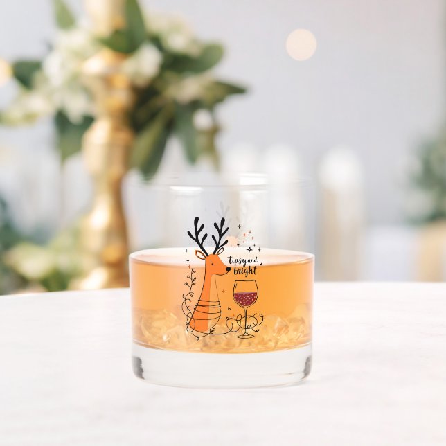 Tipsy and Bright Reindeer  Whiskey Glass (Insitu (Wedding))