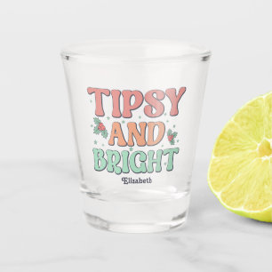 Tipsy and Bright Retro Personalised Christmas Shot Glass