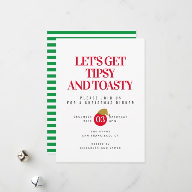 Tipsy and Toasty Christmas Dinner Invitation (Front/Back In Situ)