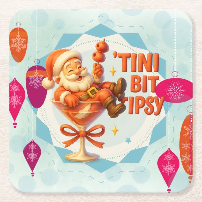 tipsy santa  square paper coaster (Front)