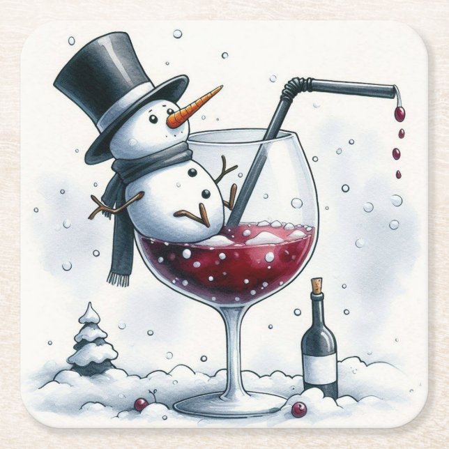 Tipsy Snowman Christmas Coaster (Front)