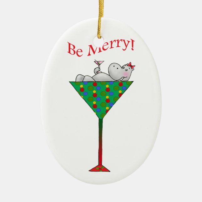 Tipsy-tini's Hippo Ceramic Tree Decoration (Front)