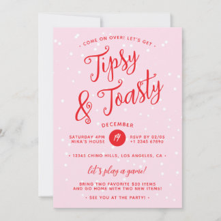 Tipsy & Toasty Pink Red Christmas Holiday Card