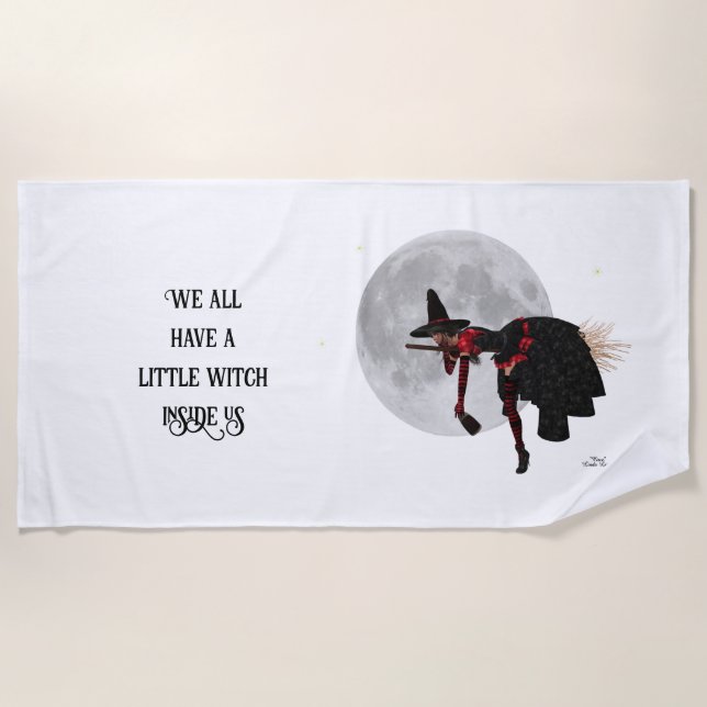 Tipsy Witch On Flying Broom Beach Towel (Front)
