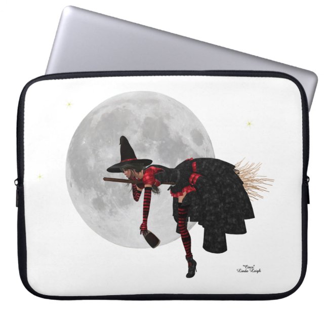 Tipsy Witch On Flying Broom Laptop Sleeve (Front)