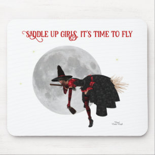 Tipsy Witch On Flying Broom Mousepad