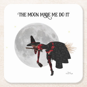 Tipsy Witch On Flying Broom Paper Coaster