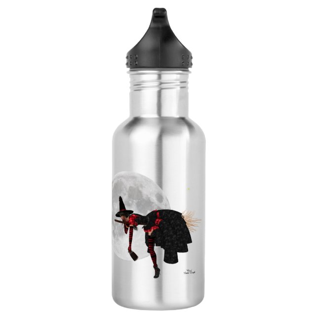 Tipsy Witch On Flying Broom Water Bottle (Right)
