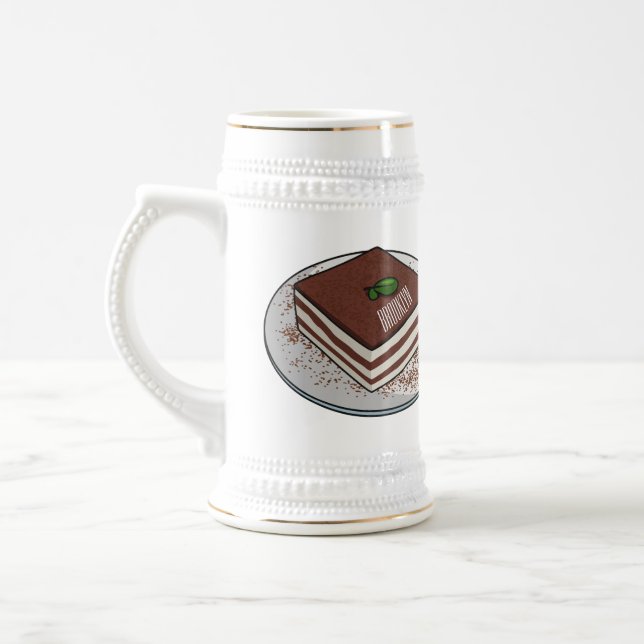 Tiramisu cake cartoon illustration beer stein (Left)