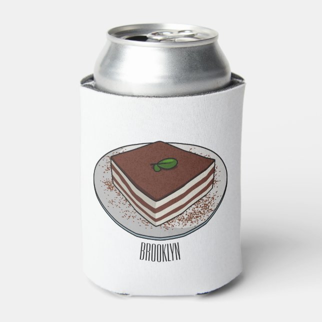 Tiramisu cake cartoon illustration  can cooler (Can Front)