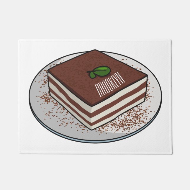 Tiramisu cake cartoon illustration doormat (Front)