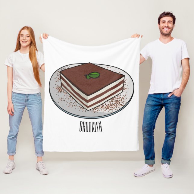 Tiramisu cake cartoon illustration fleece blanket (In Situ)