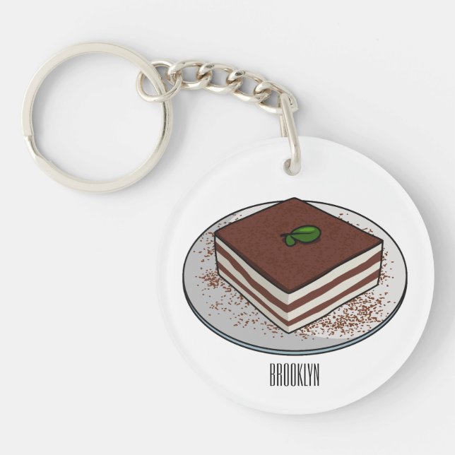 Tiramisu cake cartoon illustration key ring (Front)