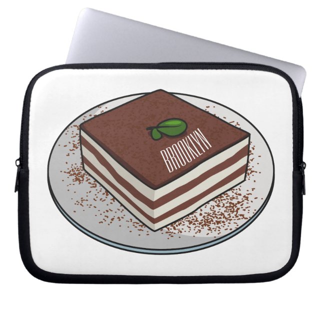 Tiramisu cake cartoon illustration laptop sleeve (Front)