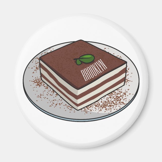 Tiramisu cake cartoon illustration magnet (Front)