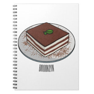 Tiramisu cake cartoon illustration notebook