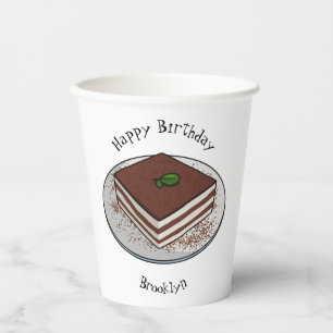 Tiramisu cake cartoon illustration paper cups