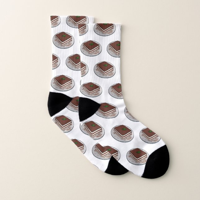 Tiramisu cake cartoon illustration socks (Pair)