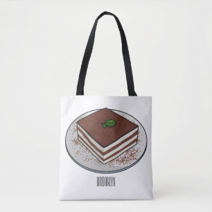 Tiramisu cake cartoon illustration tote bag