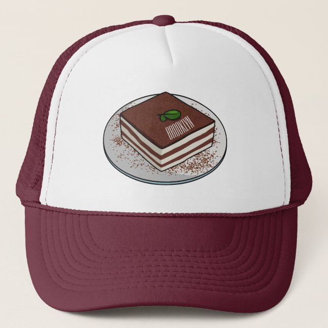 Tiramisu cake cartoon illustration trucker hat (Front)
