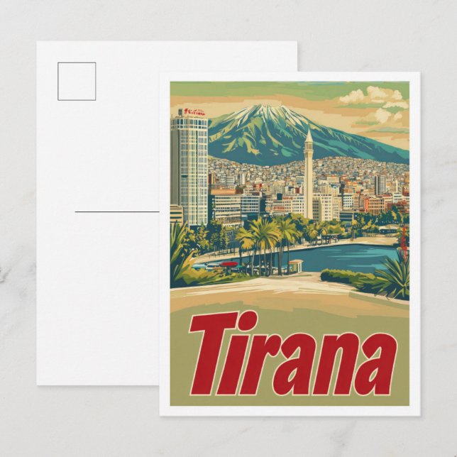 Tirana Albania Art Vintage Travel Illustration Postcard (Front/Back)