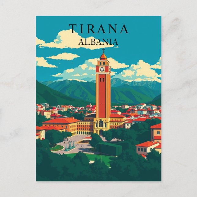 Tirana, Albania Vintage Travel Balkan Art Postcard (Front)