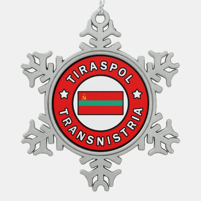 Tiraspol Transnistria Snowflake Pewter Christmas Ornament (Front)