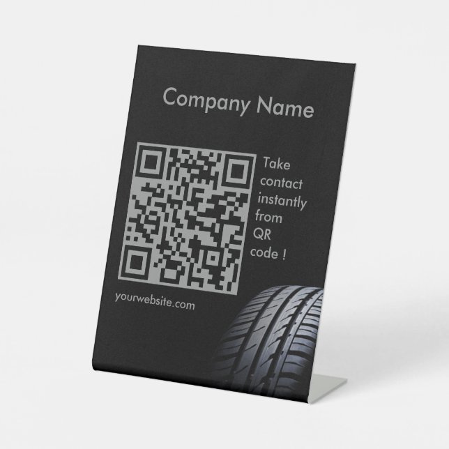Tire mounting and balancing business card pedestal sign (Front)