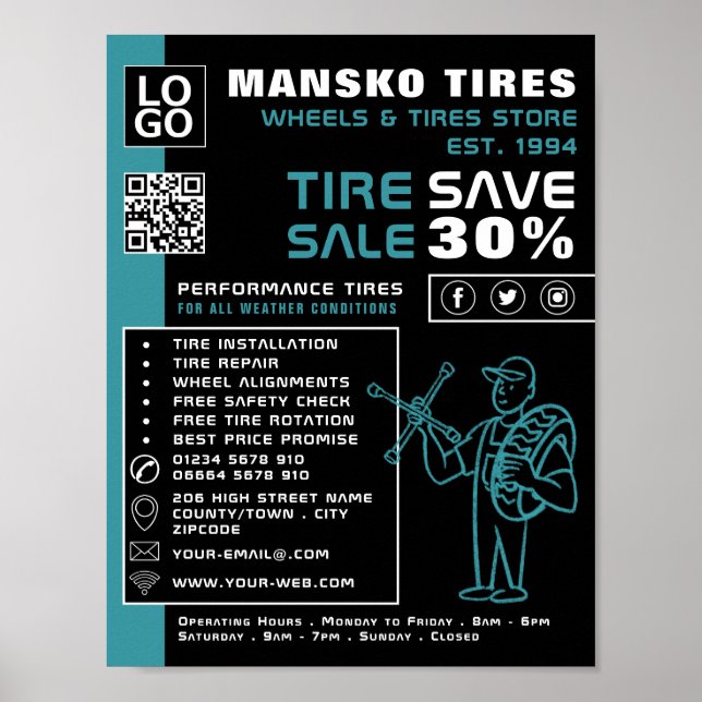 Tire Repair Logo, Tire/Tyre Specialist Shop Advert Poster (Front)
