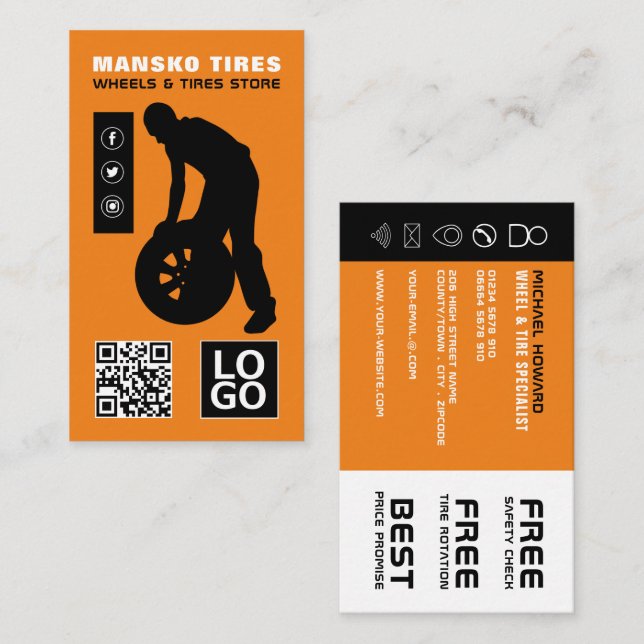 Tire Repair Man Design, Tire/Tyre Specialist Business Card (Front/Back)