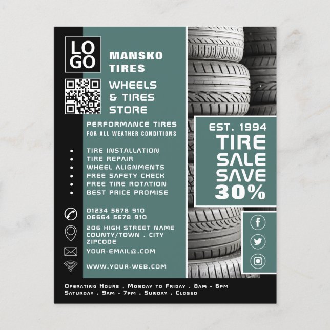 Tire Stack Design, Tire/Tyre Specialist Shop Flyer (Front)