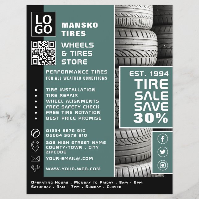 Tire Stack Design, Tire/Tyre Specialist Shop Flyer (Front)