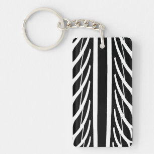 Tire Texture Abstract Pattern in Black and White Key Ring